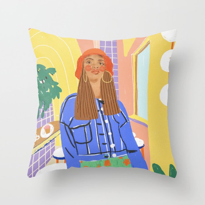 Cafe girl Throw Pillow Gallery Image 6