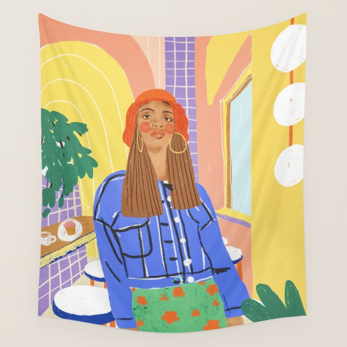 Cafe girl Wall Tapestry Gallery Image 4