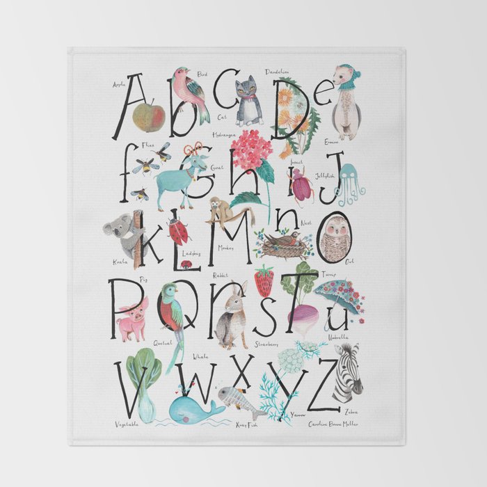 Animal kids ABC alphabet  Throw Blanket Gallery Image 2