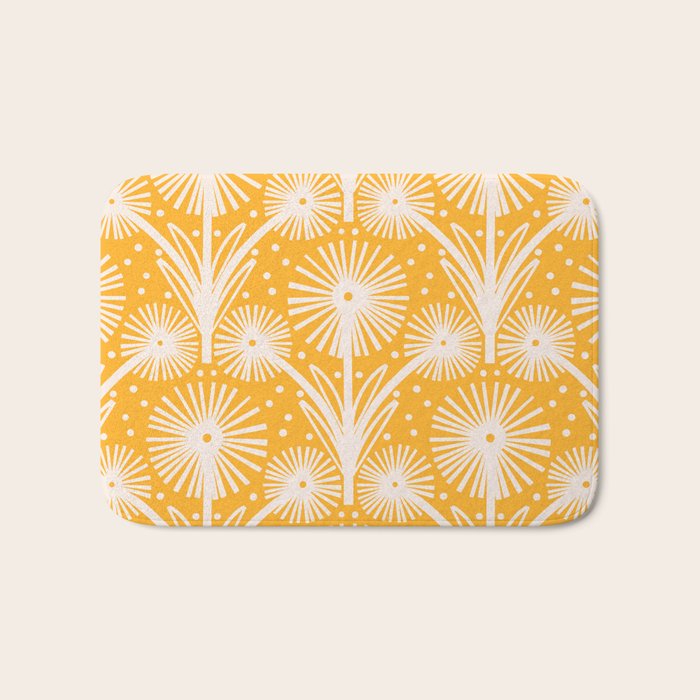 Retro White Fanned Floral Pattern - Yellow Background Bath Mat Gallery Image 1