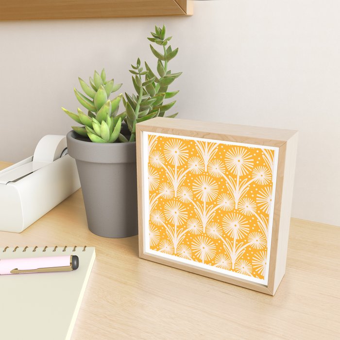 Retro White Fanned Floral Pattern - Yellow Background Mini Art Print Gallery Image 2