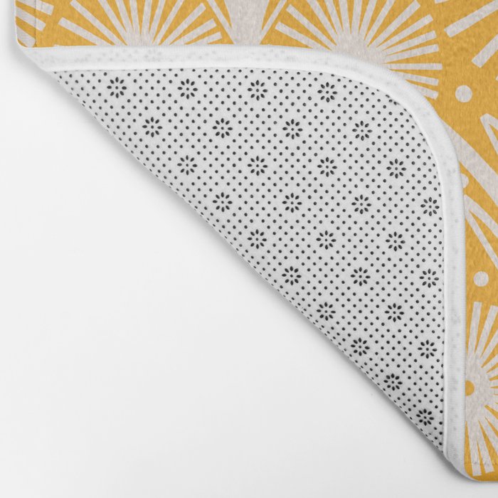 Retro White Fanned Floral Pattern - Yellow Background Bath Mat Gallery Image 2