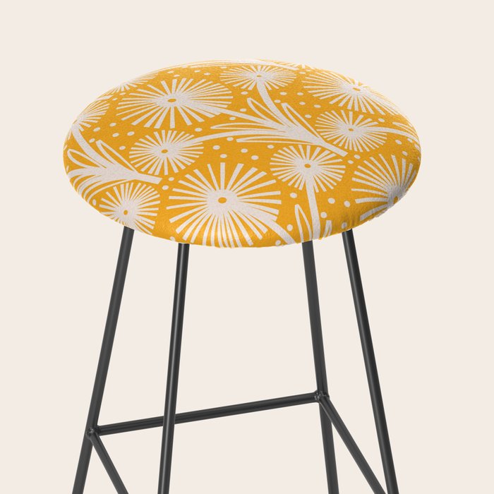 Retro White Fanned Floral Pattern - Yellow Background Stool Gallery Image 2