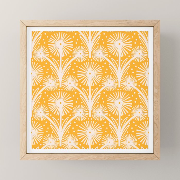 Retro White Fanned Floral Pattern - Yellow Background Mini Art Print Gallery Image 1