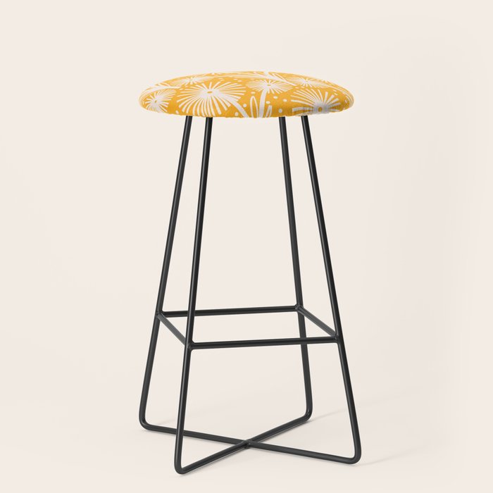 Retro White Fanned Floral Pattern - Yellow Background Stool Gallery Image 1
