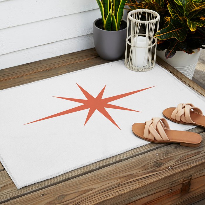 Orange Mid Century Starburst Outdoor Rug Gallery Image 2