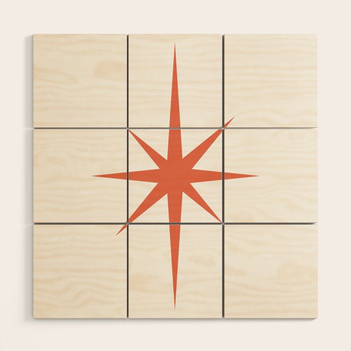 Orange Mid Century Starburst Wood Wall Art Gallery Image 1
