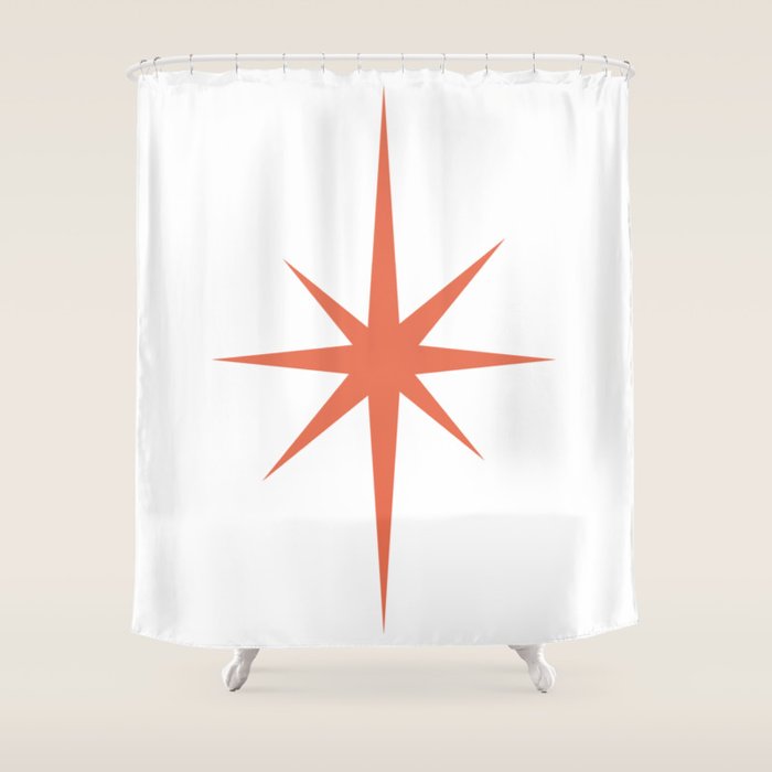 Orange Mid Century Starburst Shower Curtain Gallery Image 1