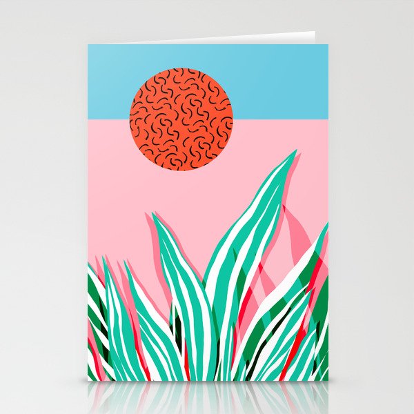 Freakin' - memphis throwback style palm springs neon art print 1980s vintage desert road trippin Stationery Card Gallery Image 1