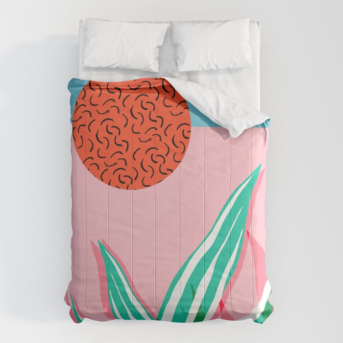 Freakin' - memphis throwback style palm springs neon art print 1980s vintage desert road trippin Comforter Gallery Image 6