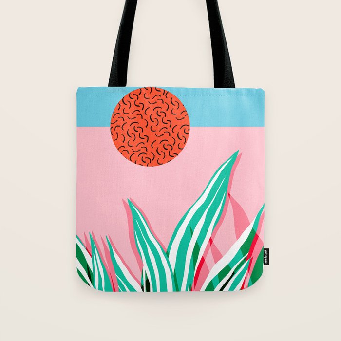 Freakin' - memphis throwback style palm springs neon art print 1980s vintage desert road trippin Tote Bag Gallery Image 1