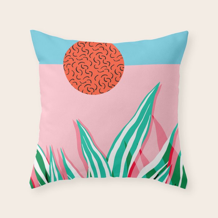 Freakin' - memphis throwback style palm springs neon art print 1980s vintage desert road trippin Throw Pillow Gallery Image 6