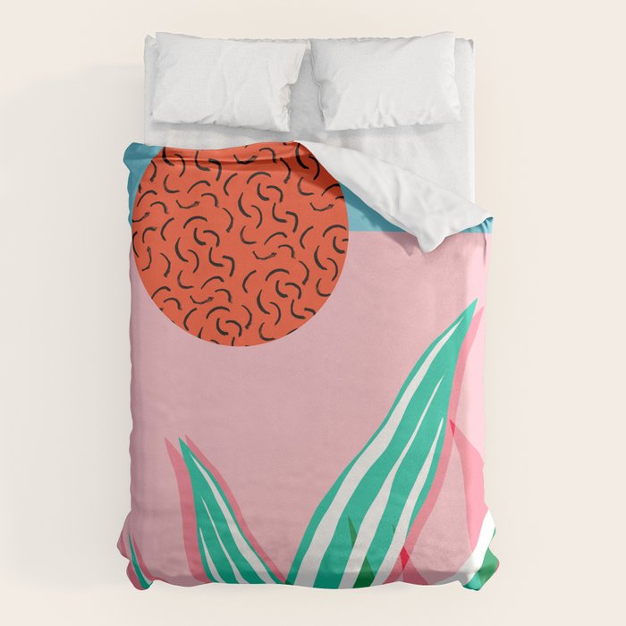 Freakin' - memphis throwback style palm springs neon art print 1980s vintage desert road trippin Duvet Cover Gallery Image 1