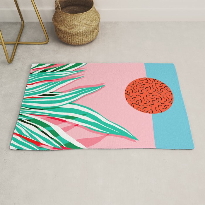 Freakin' - memphis throwback style palm springs neon art print 1980s vintage desert road trippin Rug Gallery Image 1