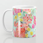 Antique Floral Print in Coral and Mint Tones Coffee Mug Gallery Image 3