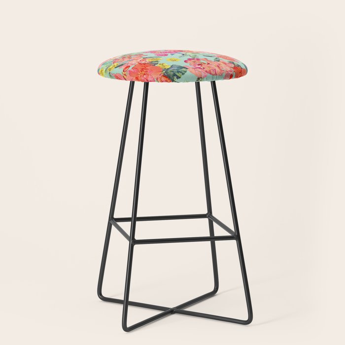 Antique Floral Print In Coral And Mint Tones Stool