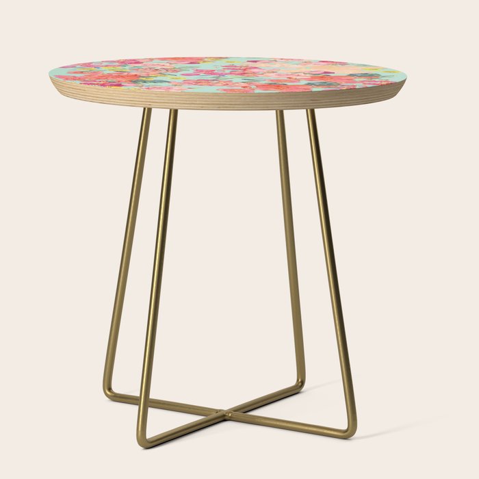 Antique Floral Print In Coral And Mint Tones Side Table Gallery Image 1
