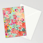 Antique Floral Print in Coral and Mint Tones Stationery Card Gallery Image 2