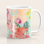 Antique Floral Print in Coral and Mint Tones Coffee Mug Gallery Image 1