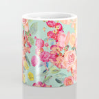Antique Floral Print in Coral and Mint Tones Coffee Mug Gallery Image 4