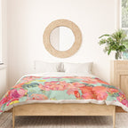 Antique Floral Print in Coral and Mint Tones Duvet Cover Gallery Image 3