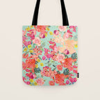 Antique Floral Print in Coral and Mint Tones Tote Bag Gallery Image 1