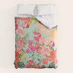 Antique Floral Print in Coral and Mint Tones Comforter Gallery Image 6