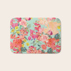 Antique Floral Print in Coral and Mint Tones Bath Mat Gallery Image 1