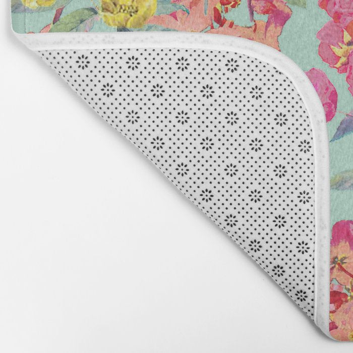 Antique Floral Print in Coral and Mint Tones Bath Mat Gallery Image 2
