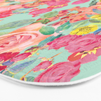 Antique Floral Print in Coral and Mint Tones Bath Mat Gallery Image 3