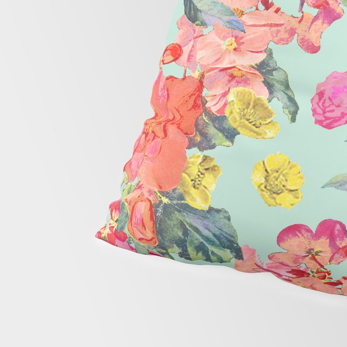 Antique Floral Print in Coral and Mint Tones Pillow Sham Gallery Image 4