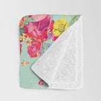 Antique Floral Print in Coral and Mint Tones Throw Blanket Gallery Image 3