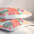 Antique Floral Print in Coral and Mint Tones Pillow Sham Gallery Image 3