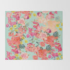 Antique Floral Print in Coral and Mint Tones Throw Blanket Gallery Image 2