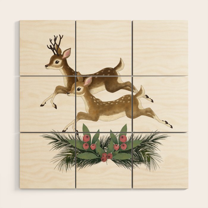winter deer // repeat pattern Wood Wall Art Gallery Image 1