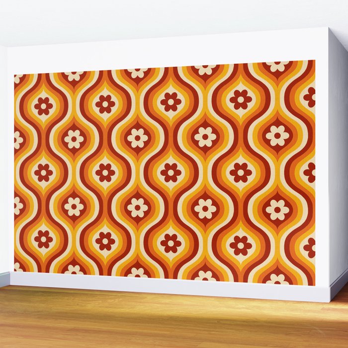 70s Groovy Daisy Ovals Pattern Wall Mural Gallery Image 2