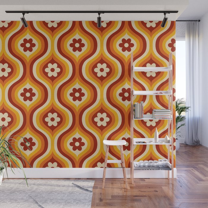 70s Groovy Daisy Ovals Pattern Wall Mural Gallery Image 1