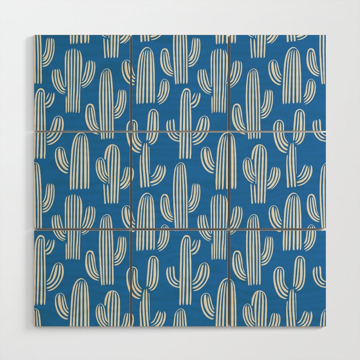 Cactus plant hand drawn pattern Wood Wall Art Gallery Image 1