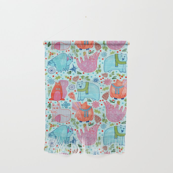 Winter Forest Woodland Animals in Arctic Blue Wall Hanging Gallery Image 1