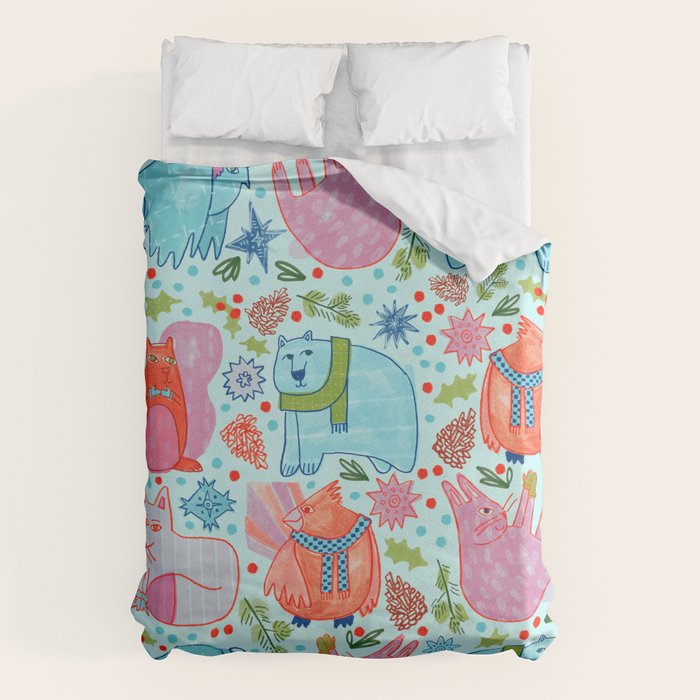 Winter Forest Woodland Animals in Arctic Blue Duvet Cover Gallery Image 6