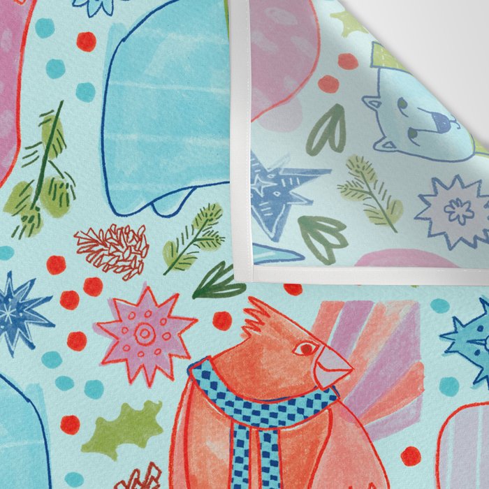 Winter Forest Woodland Animals in Arctic Blue Wall Tapestry Gallery Image 3