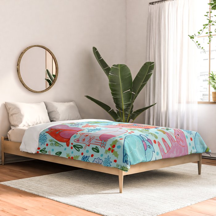 Winter Forest Woodland Animals in Arctic Blue Comforter Gallery Image 2