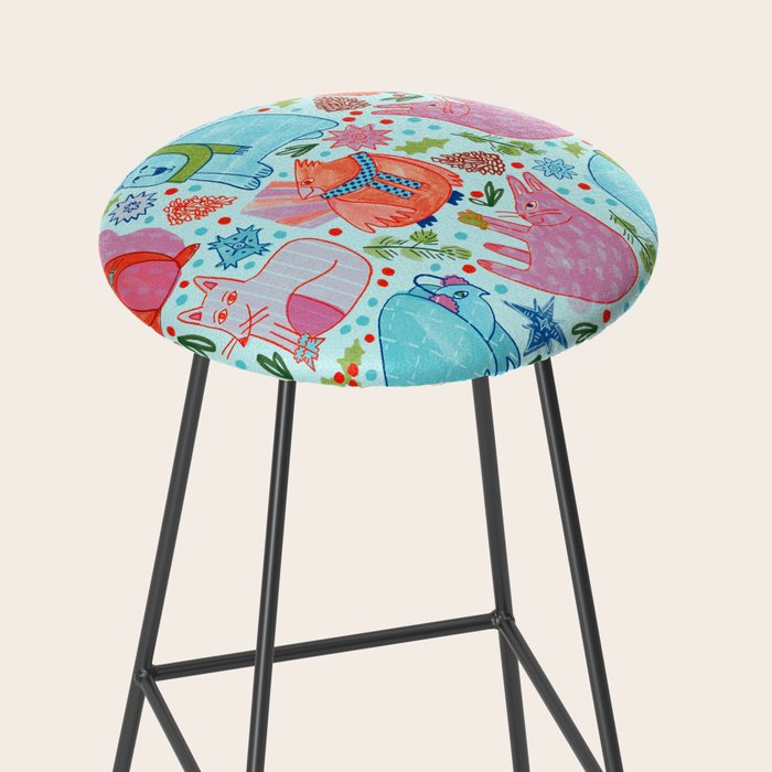 Winter Forest Woodland Animals in Arctic Blue Stool Gallery Image 2