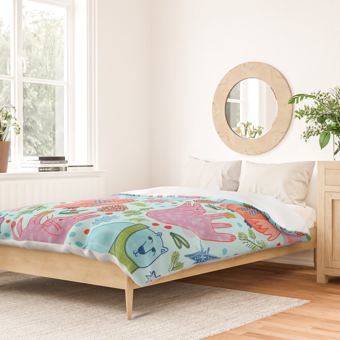 Winter Forest Woodland Animals in Arctic Blue Duvet Cover Gallery Image 2
