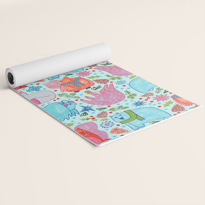Winter Forest Woodland Animals in Arctic Blue Yoga Mat Gallery Image 2