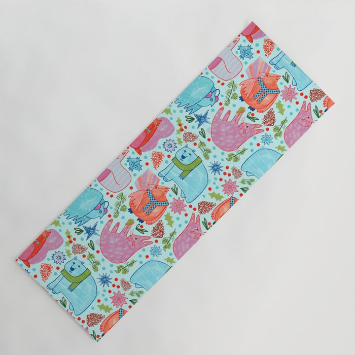 Winter Forest Woodland Animals in Arctic Blue Yoga Mat Gallery Image 1
