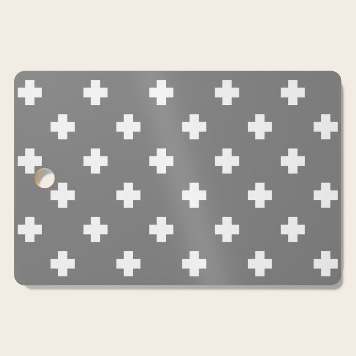 White Swiss Cross Pattern on Light Grey background Cutting Board Gallery Image 1