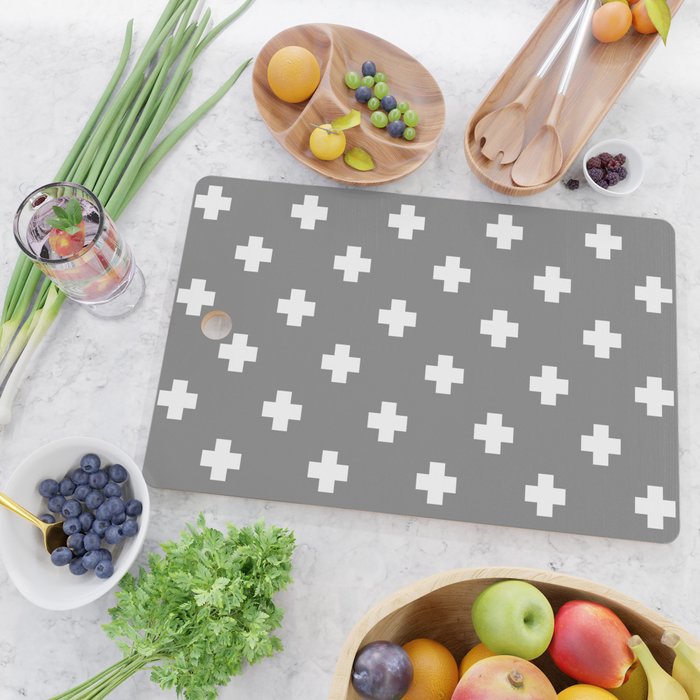 White Swiss Cross Pattern on Light Grey background Cutting Board Gallery Image 2