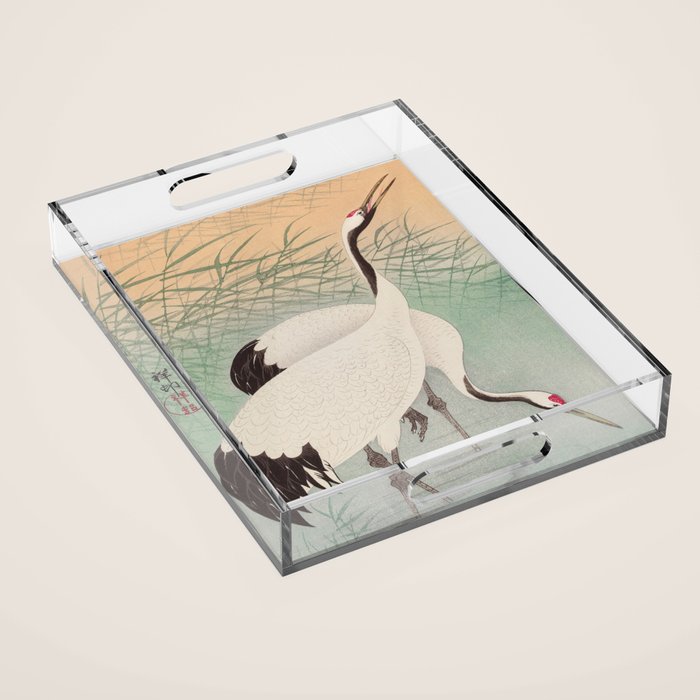 Two cranes in the lake - Japanese vintage woodblock print Acrylic Tray Gallery Image 1