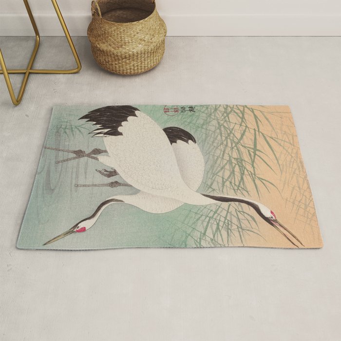 Two cranes in the lake - Japanese vintage woodblock print Rug Gallery Image 1